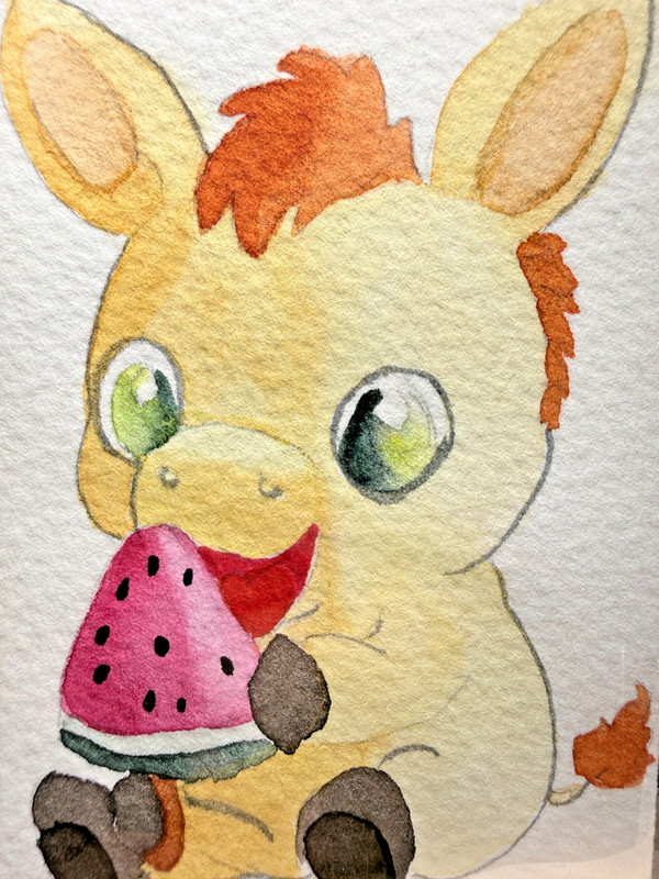 ACEO Original OOAK Signed (Not a Print) «David the Donkey» & Watermelon Pop