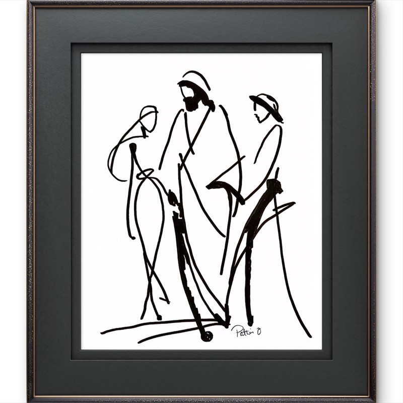 He Walks With Us Original Ink Drawing 11×14 Jesus Faith Wall Art Signed Gift