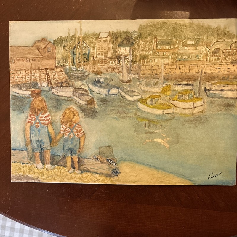 Original Watercolor signed J. H. Campbell Delaware Artist – Two Little Girls
