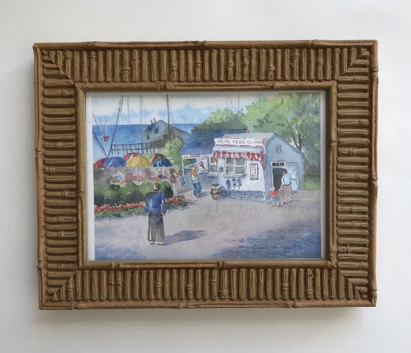 Original Jane H. Annis Signed Watercolor Coastal Art Framed Skip’s Fried Clams