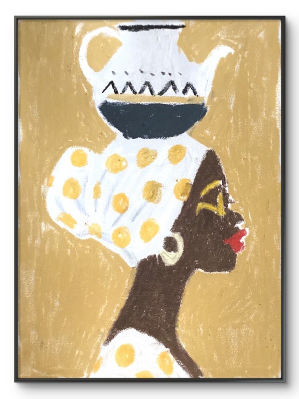 Colorful African Art Black Woman Teapot Orange Original Wall Art 11 by 14 Canvas