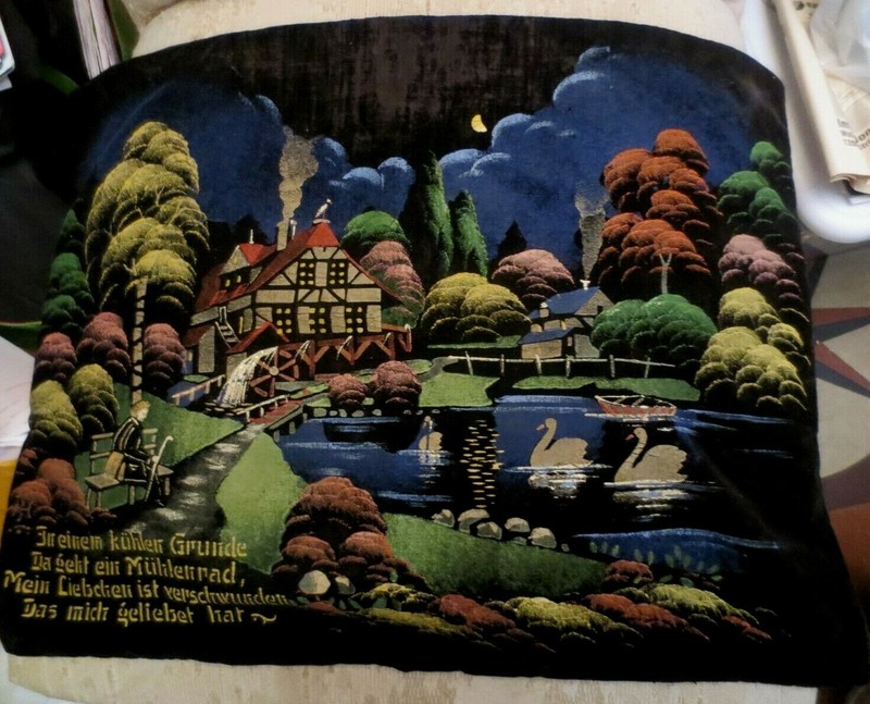 Vintage Velvet Painting Art German Poetry Pillow Cover 21 x 15
