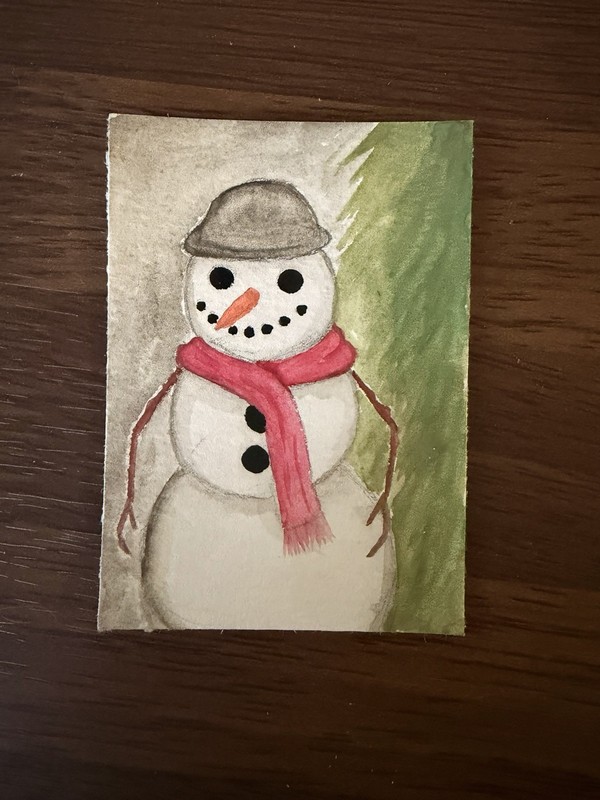 ACEO Art Card Original Watercolor Painting Of A Snowman