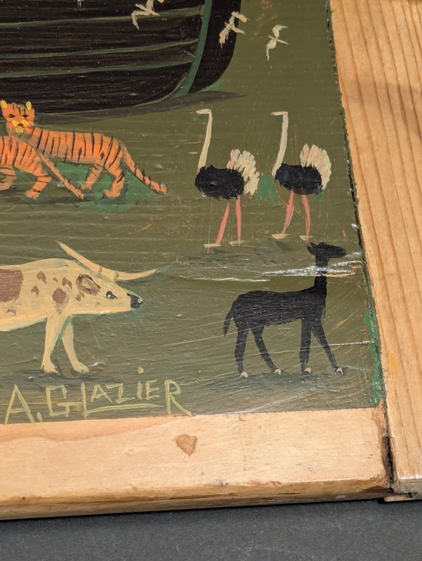 Arthur Glazier Signed Folk Art Painting on Board Noah's Ark Animals 2 by 2 gallery