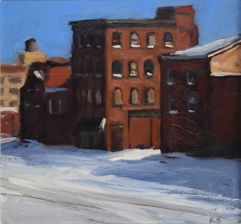 KURT SOLMSSEN-Washington Realist-Original Signed Oil-Winter City Street View