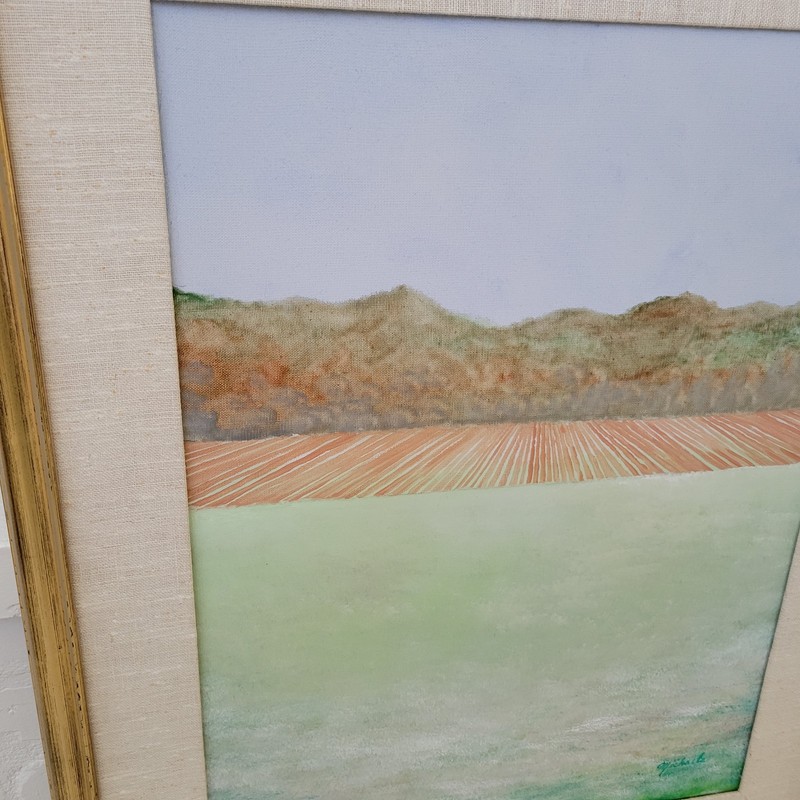 Vintage Original Canvas Painting Large Wall Art Gold Frame Field Grass Signed gallery