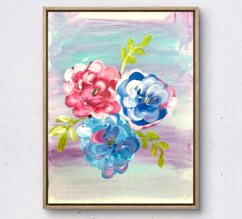 Flower trio modern expressionist fine art painting 14X11 Gallery Paper original