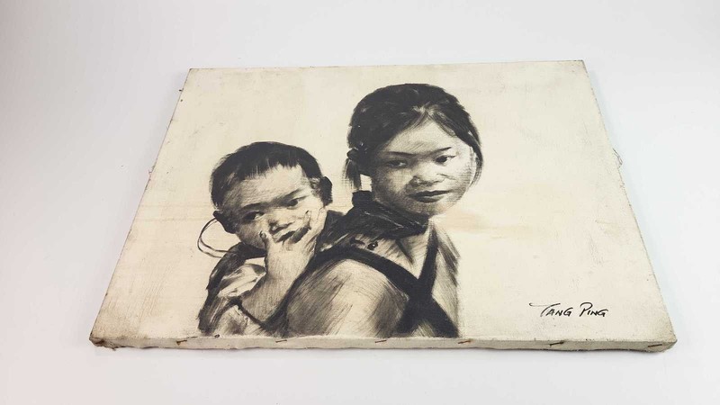 Tang Ping Signed Original Mother And Child Oil Painting On Canvas 24″ x 18″