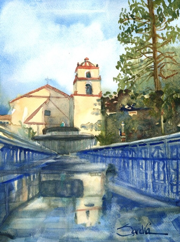 San Buenaventura Mission : Signed LE Art Print: Sandra Watercolors™ California