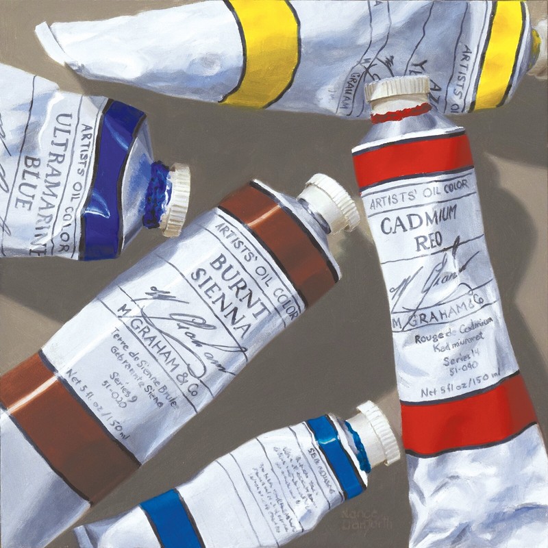 DANFORTH Artist Paint Tubes, 8×8 still life oil painting original, art supplies