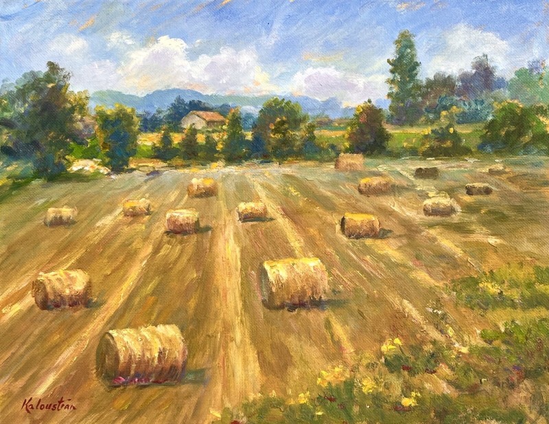 Landscape Tuscany Italy Haystacks Original Oil Painting Landscape Kaloustian Art