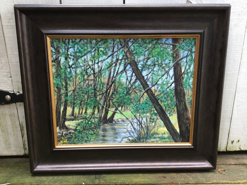 MOON BROOK - framed landscape painting on 11 X 14 inch canvas by K. McDermott gallery