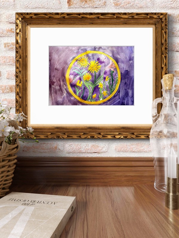 Garden On Purple Contemporary Expressionist Pearlescent Watercolor 9x12 Paper gallery