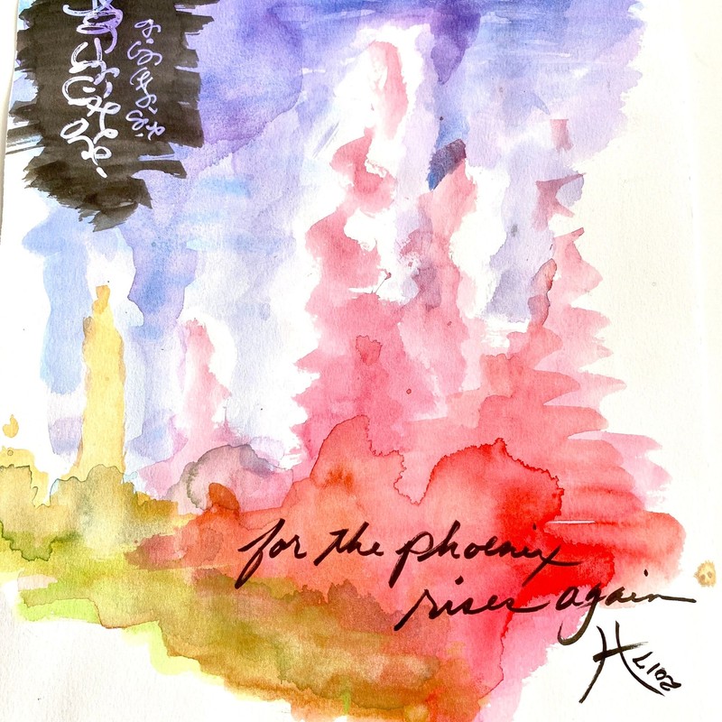 Phoenix Rising – Original Wall Art Watercolor Painting Matted Frame Ready 11×14”