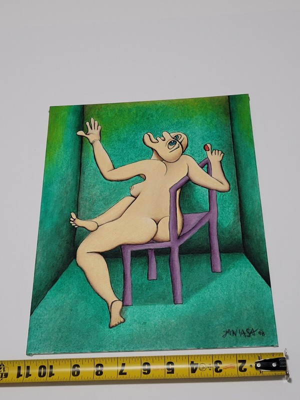 Original Painting Oil On Board By Jan Vasa 1998 «Woman On Bench» OOAK 11×14