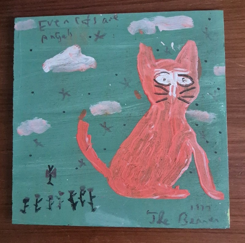 Outsider Art Orange Cat On Plywood By The Beaver Robert Beaverland
