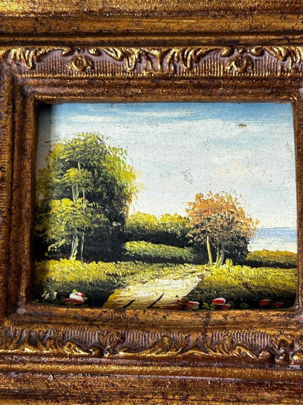 Trio Of Vtg Landscape Oil Painting (s) Peaceful Nature Scenery 10''x9'' Framed gallery