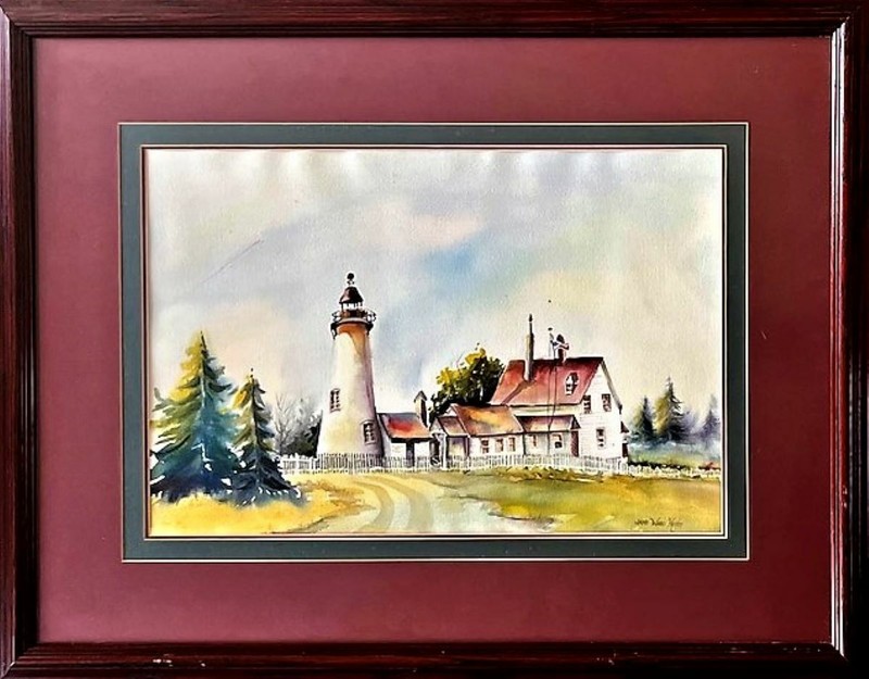 Jane Ward Kehrt, watercolor lighthouse scene, Kentucky, nautical, coast, 32×25