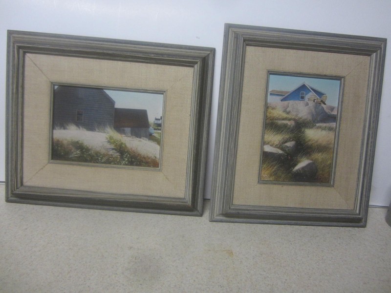 2 LISTED ARTIST BRUCE J PEESO FRAMED OIL PAINTING PEGGYS COVE NOVA SCOTIA CANADA