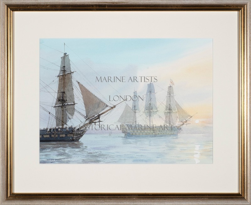 GEOFF HUNT: "Farewell to England" Nelson & HMS Victory Original Watercolour gallery