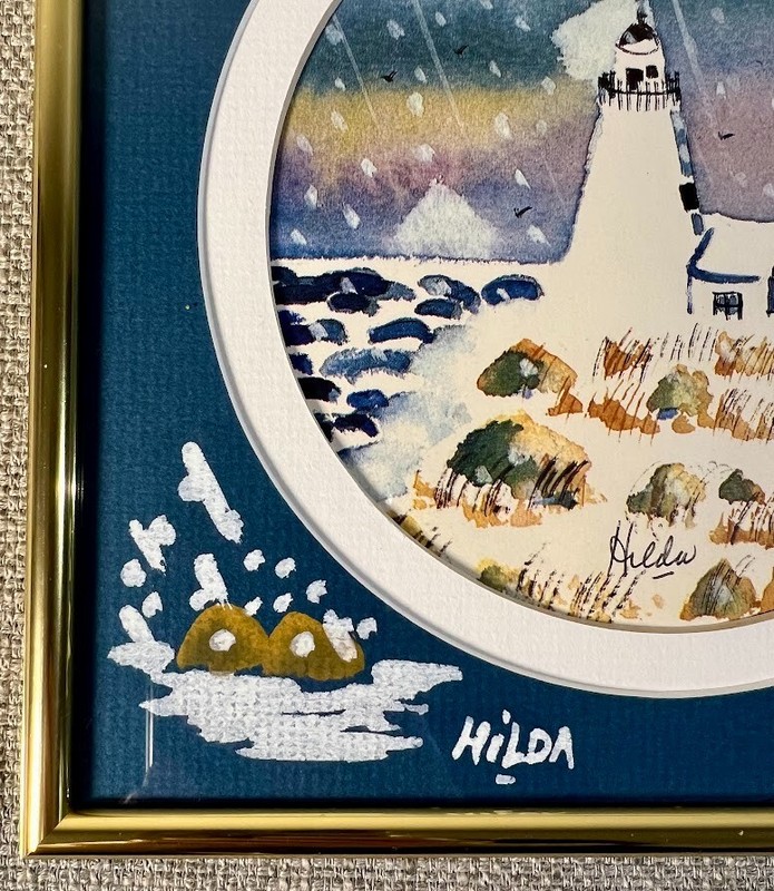 Hilda Kaihlanen Watercolor Cape Ann Lighthouse Painting American Folk Art Framed gallery