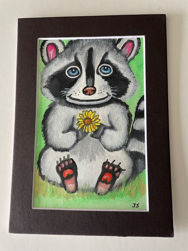Original oil painting 5 x 7 in including black matte-Free Shipping-raccoon gallery