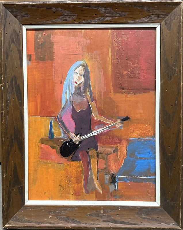 Abstract Expressionist Painting Of Girl Playing Electric Guitar Rockstar Framed