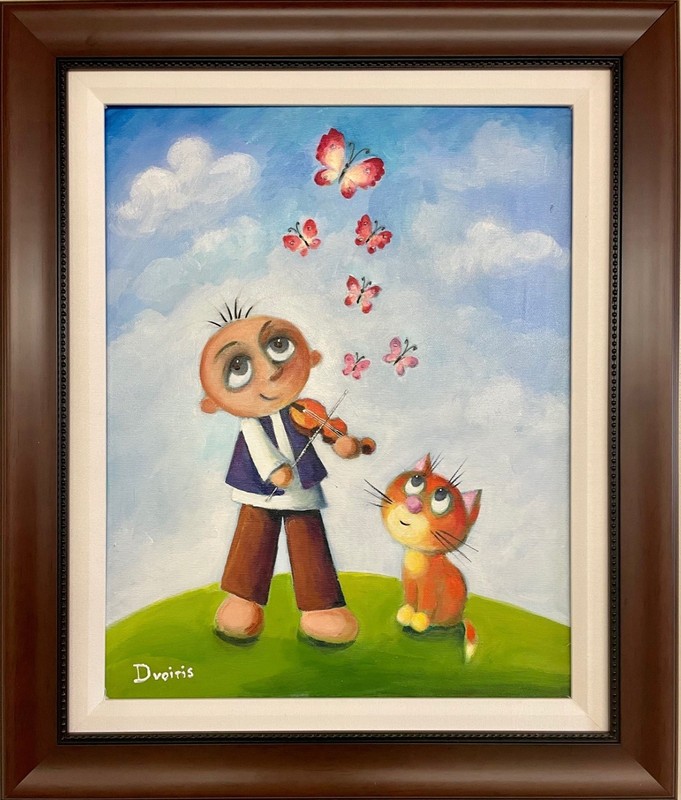 Yulia Dvoris «Spring is in the Air» Hand Signed Original Oil Framed Art Violin