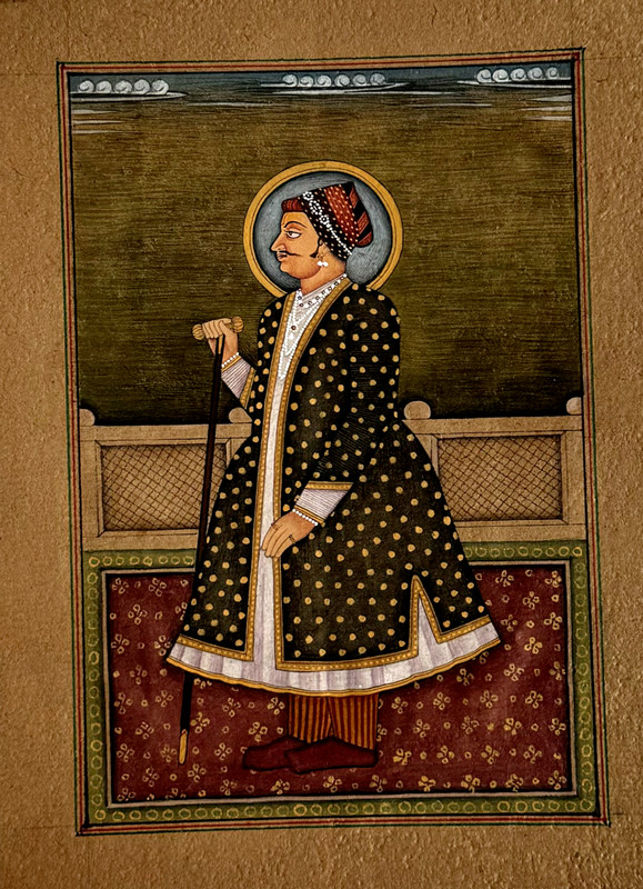 Indian Maharaja Portrait Miniature Painting Original Mughal Royal Art on Paper
