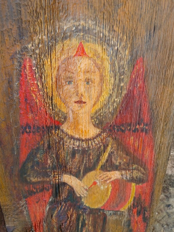 Vintage Hand Painted Folk Art Weathered Barn Siding Boards Angels Christmas gallery