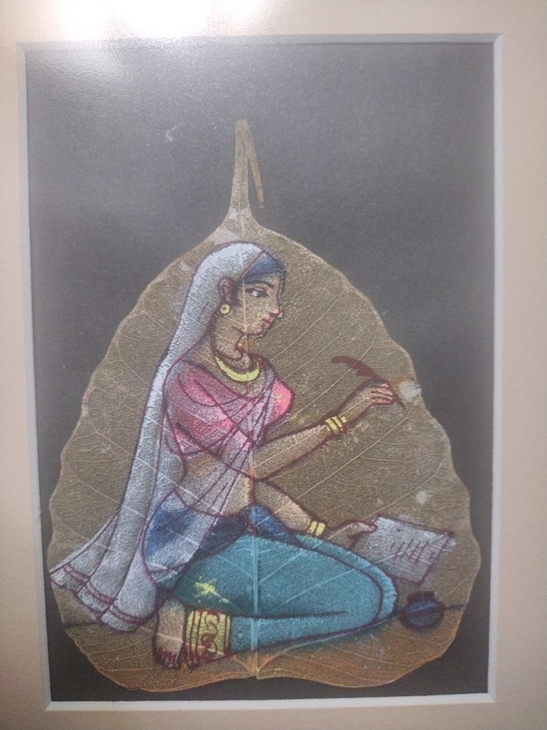 2 Beautifully Hand-painted Indian Art On Peepal Leaf Woman. gallery
