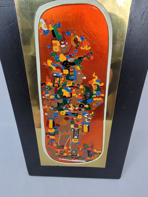 Aztec Style Art. Enamel on Brass.