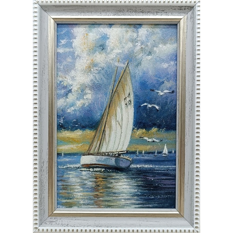 Sailboat Original Oil Painting 4×6 Framed Signed Yacht Marine Seascape Sea Art