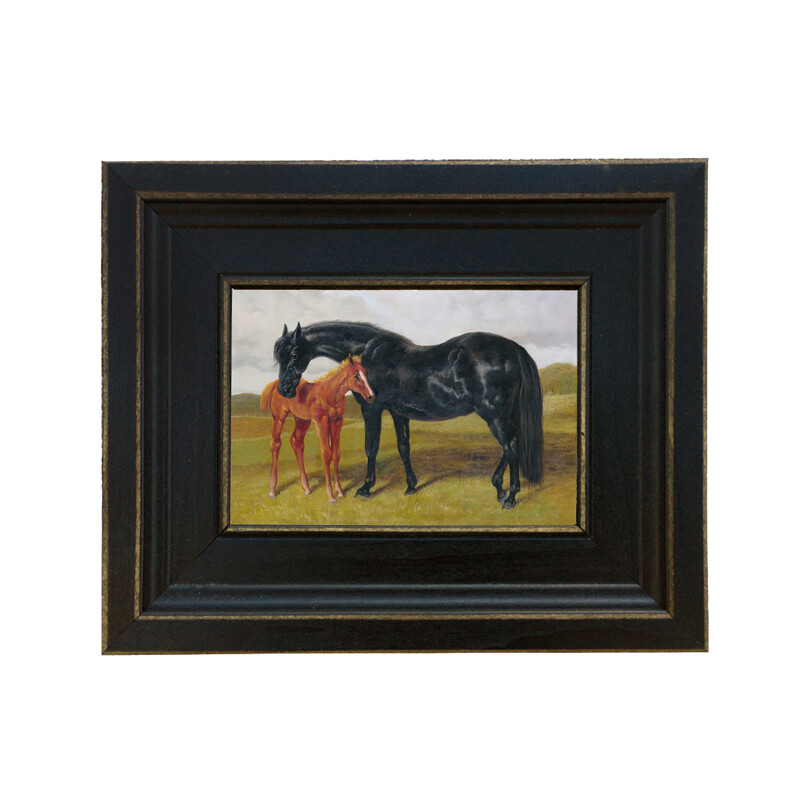 Mare & Foal in Landscape Painting Print on Canvas Horse Framed Equestrian Decor