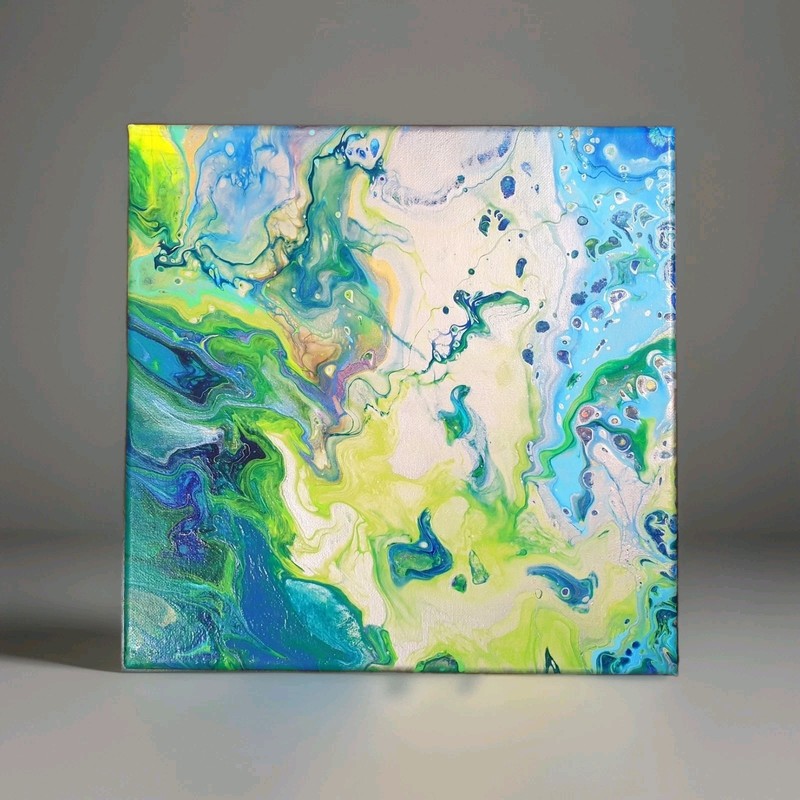 Original 12″x12″ Abstract Acrylic Fluid Art Pour Signed Painting (See Video)