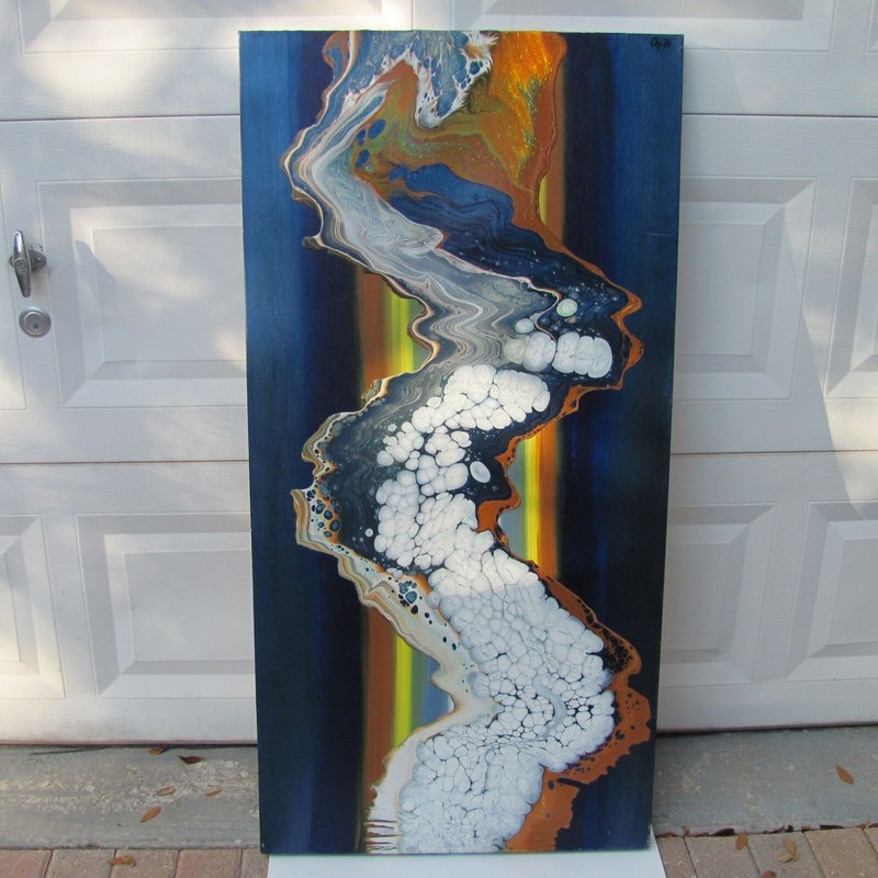 ORIGINAL FLUID ABSTRACT LARGE TWILIGHT SIGNED BY DEZ ACRYLIC PAINTING MULTICOLOR