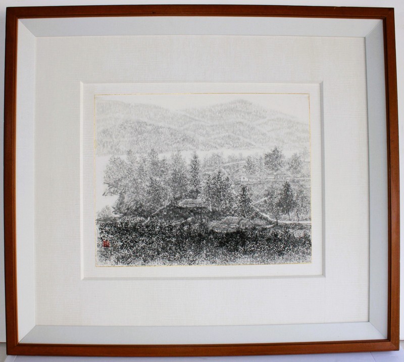 ORIGINAL INK ON PAPER SIGNED CHINESE SEAL RED STAMP CHOP COUNTRYSIDE VILLAGE