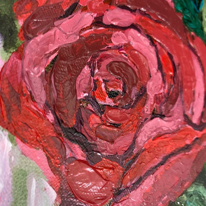 Floral Red Rose Painting Original Pink Wall Art Modern Flowers 11x14 CP 15 gallery