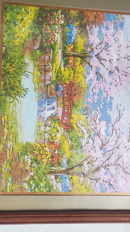 JAPANESE CHERRY BLOSSOMS PAINT BY NUMBERS PAINTING RED Bridge 22x26 FRAMED gallery