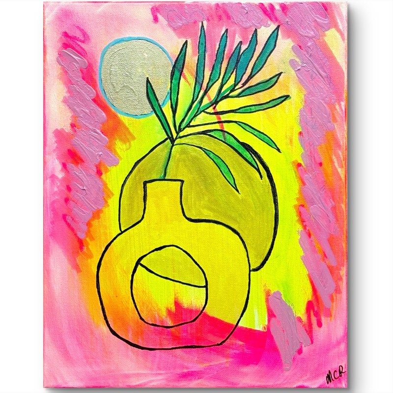 Minimalist Jazzy Vases Original Signed Mixed Media Art Painting 11x14 OOAK gallery