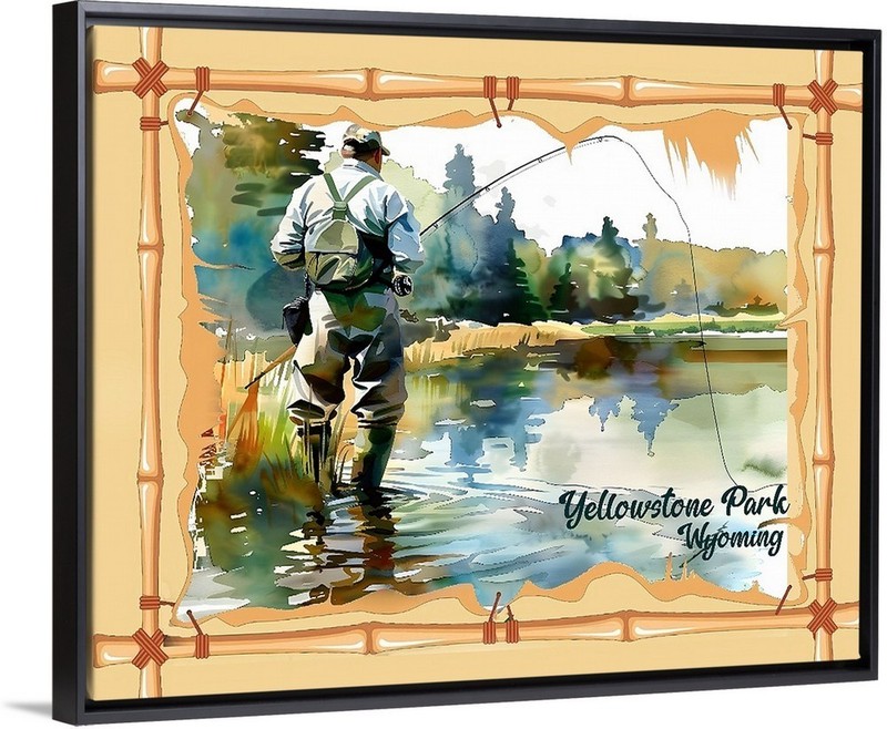 Yellowstone Park Wyoming Fishing Travel Poster Prints Canvas or Framed Fly Fish