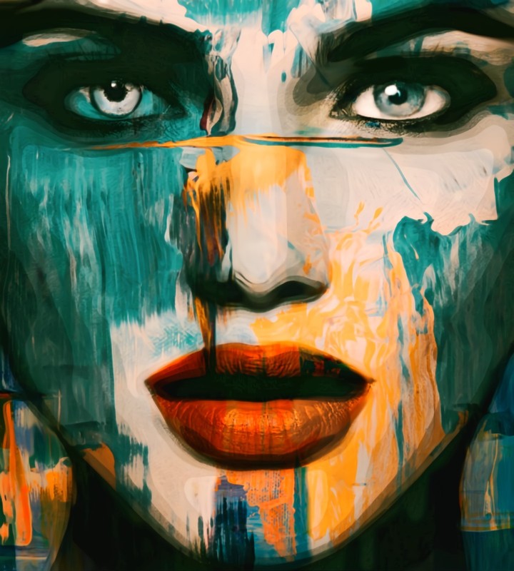 Just Face Series Woman Portrait 897 Green XXL Canvas Pictures 130x150cm Pop Art