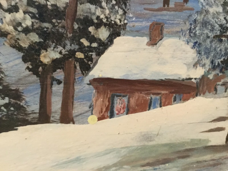 Winter Cottage With Creek Oil On Wood Painting By Victor 17 1/16x14 1/32 Framed gallery