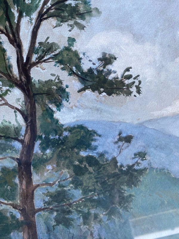 Painting View into the Valley Mountains Morning Mood Impressionist Signed Frame gallery