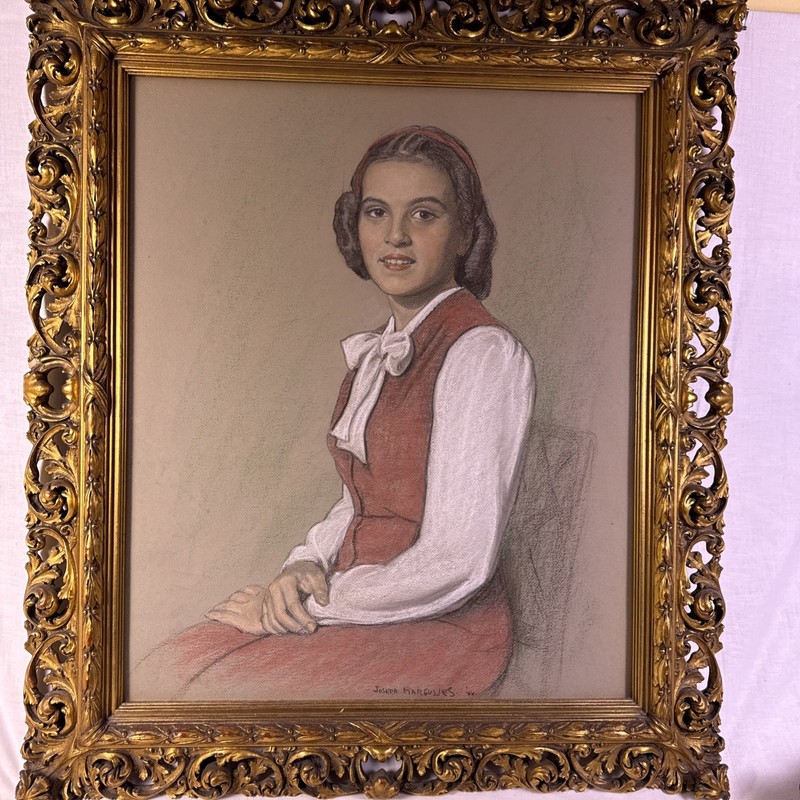 Joseph Margulies Signed Pastel Portrait 1984 Young Woman Ornate Frame 27×31”