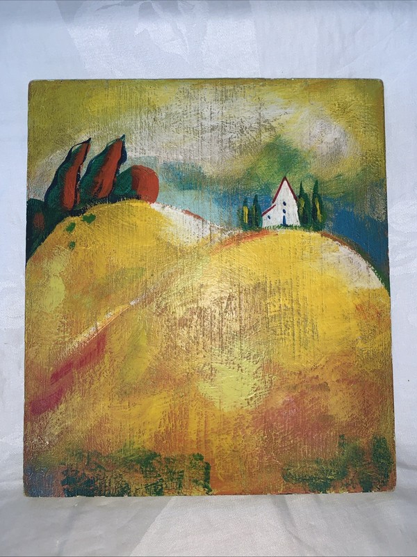 Janet Weed Beaver Landscape Art 2003 Tuscan 1 Panel 12×11” windswept hill house