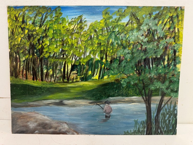 Fly Fishing in River Painting by Midwest Regional Artist Virginia Terpening