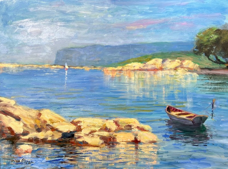 Impressionist Nino Pippa AsKART Listed Oil Painting Sardinia Little Cove 18″X24″
