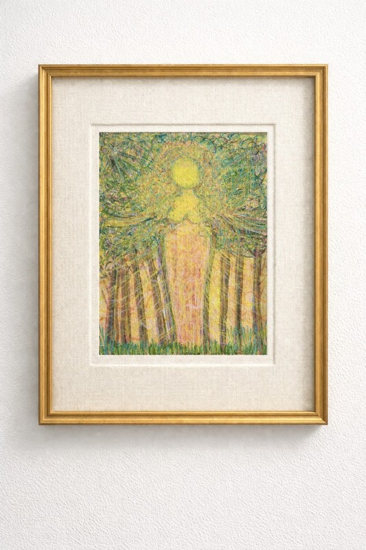 Golden Angel Acrylic Painting 8×10 Abstract Spiritual Figurative Art