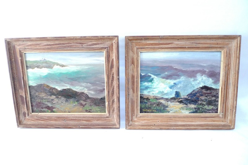 2 Oil Paintings by HARRIET PRESTON Ocean Surf Andrews Point, MA 1950’s 1960’s